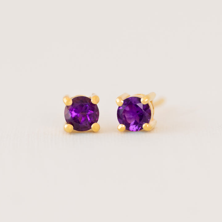 Amethyst Stud Earrings Gold