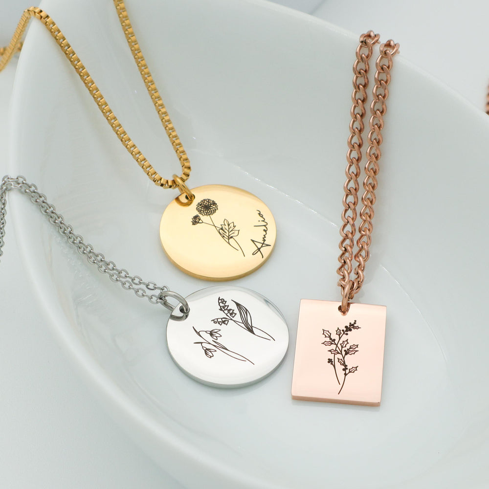 Birth Flower Name Necklace