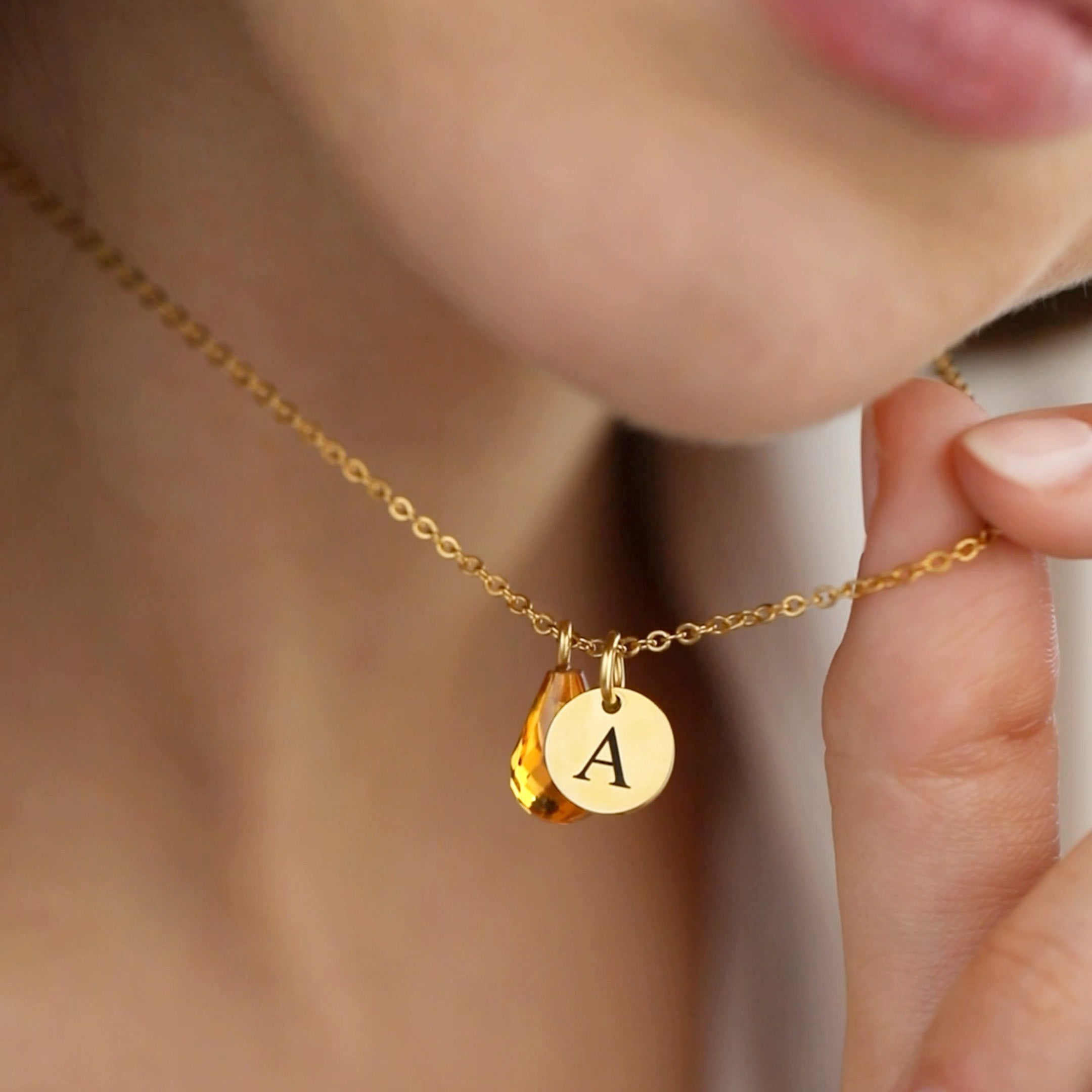 Initial Necklace with Birthstone Initial and Birthstone Necklace