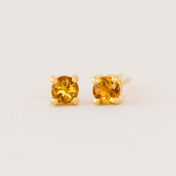 Gold Stud Earrings with Citrine