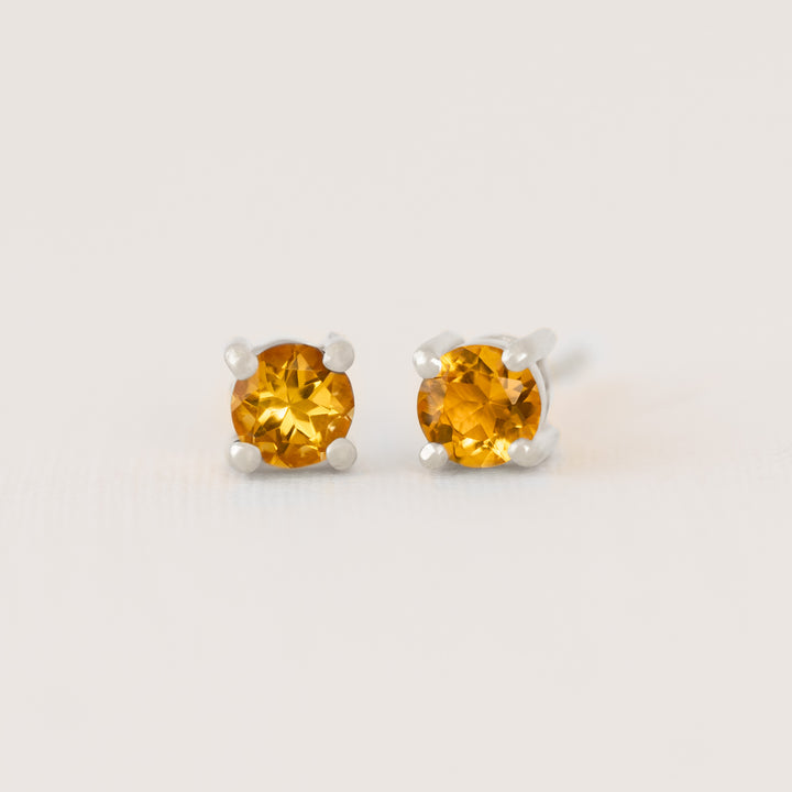 Sterling Silver Stud Earrings with Citrine