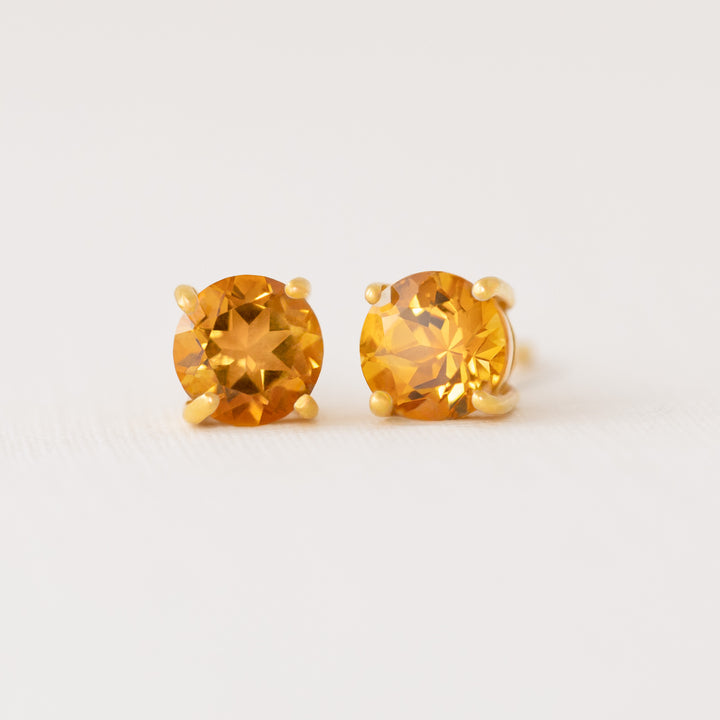 Citrine Stud Earrings Gold