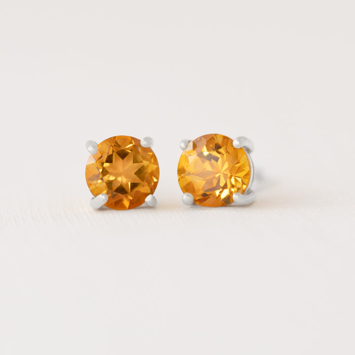 Citrine Stud Earrings Silver