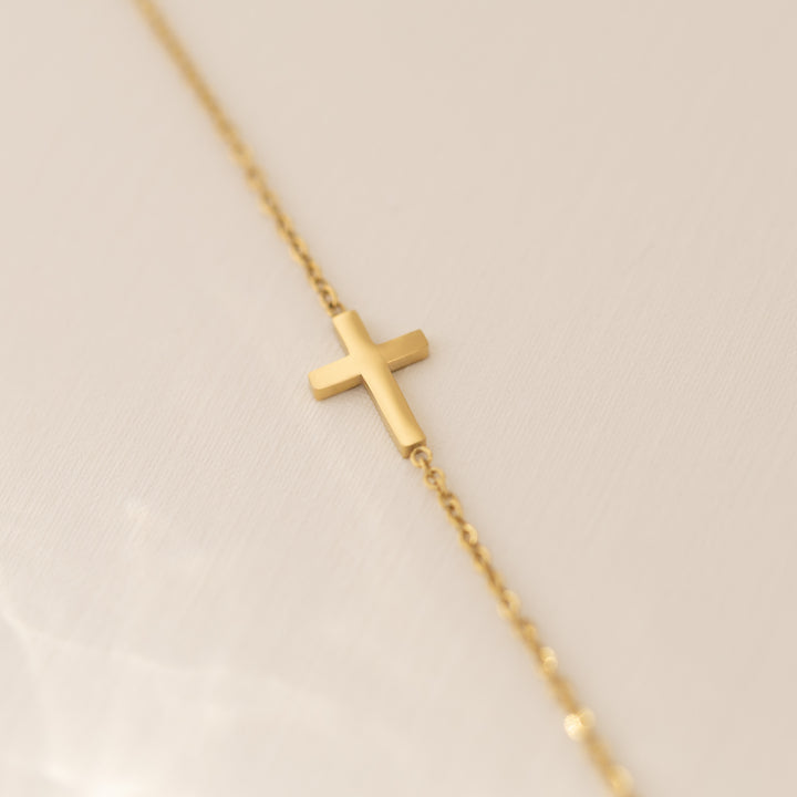 Gold Sideways Cross Necklace