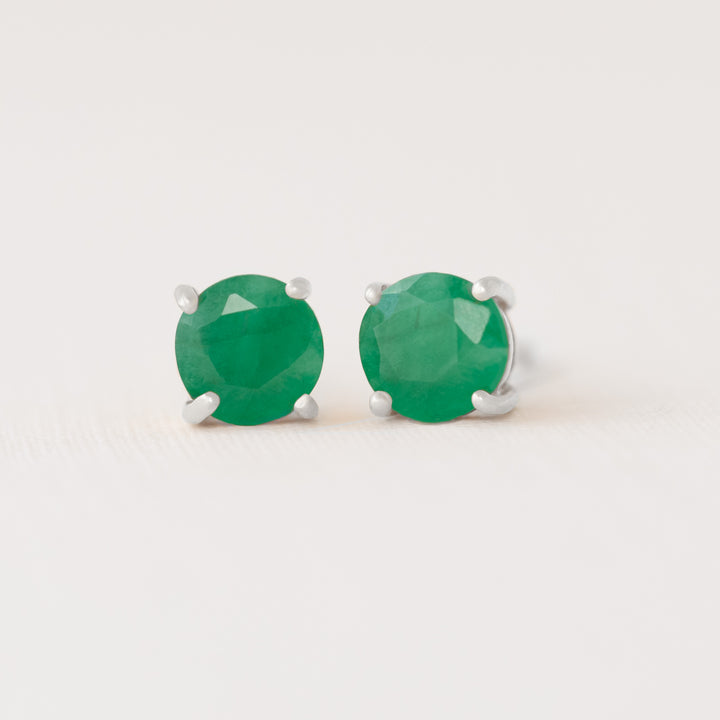 Emerald Stud Earrings Sterling Silver