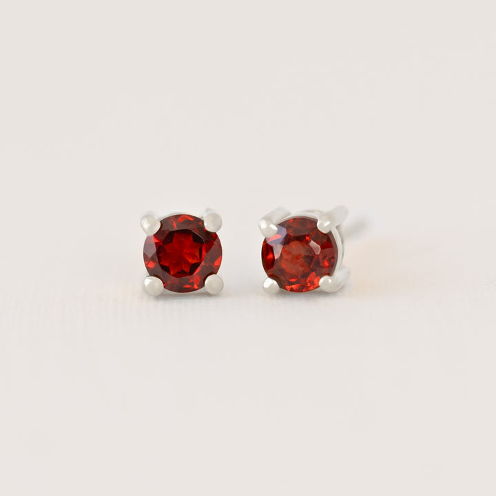 small Garnet Stud Earrings Silver
