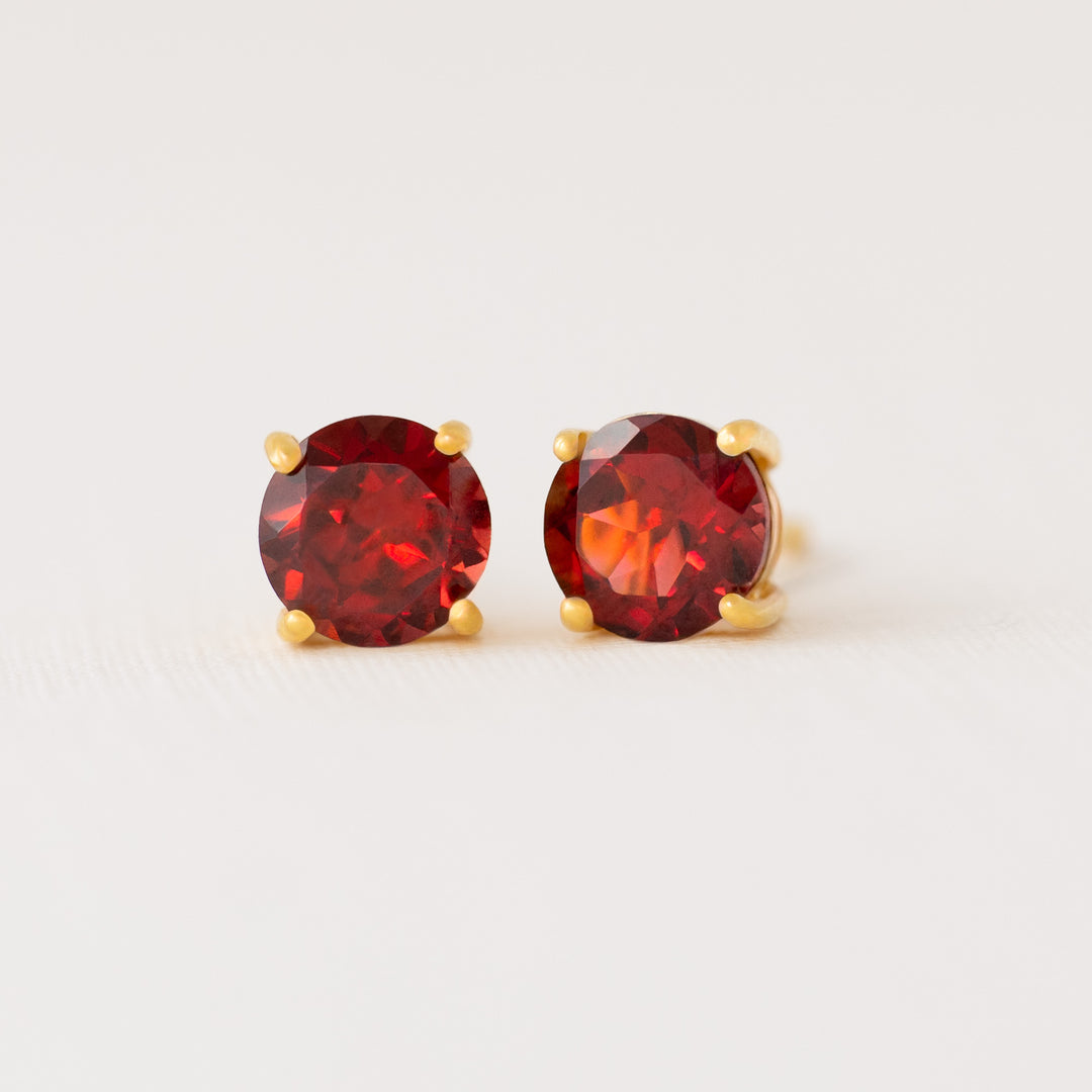 Garnet Stud Earrings Gold