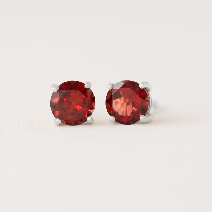 Garnet Stud Earrings Sterling Silver