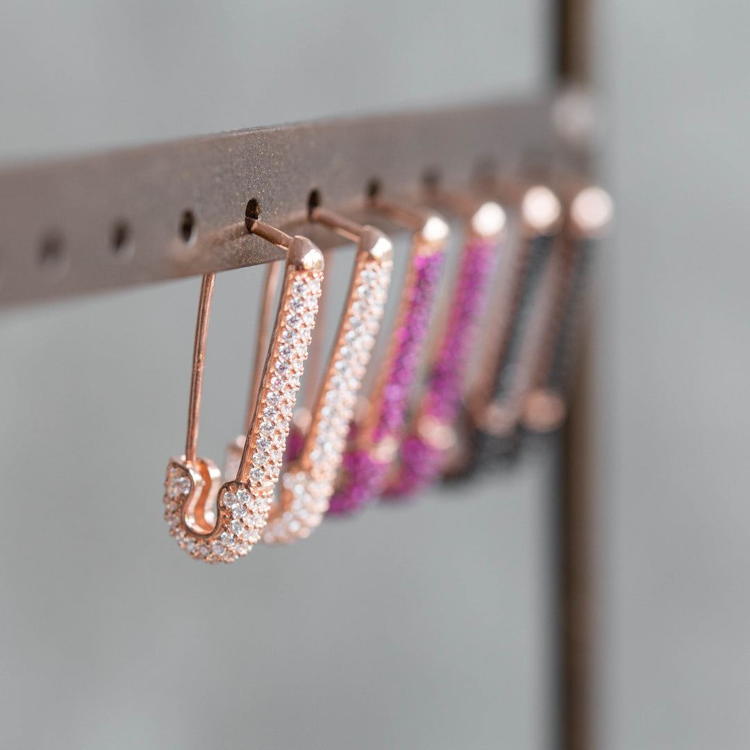 Micro Pave Safety Pin Earrings