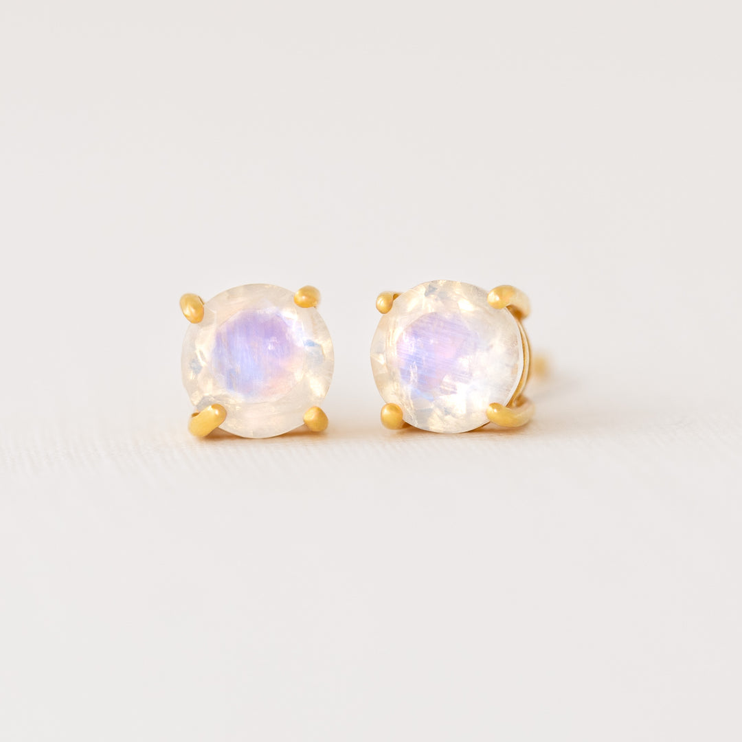 Gold Moonstone Stud Earrings