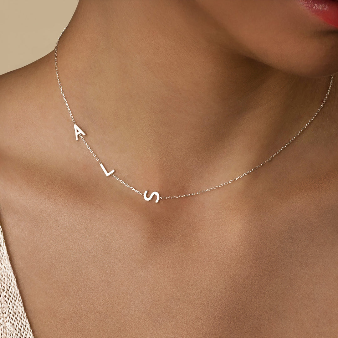 Sideways Initial Necklace Silver