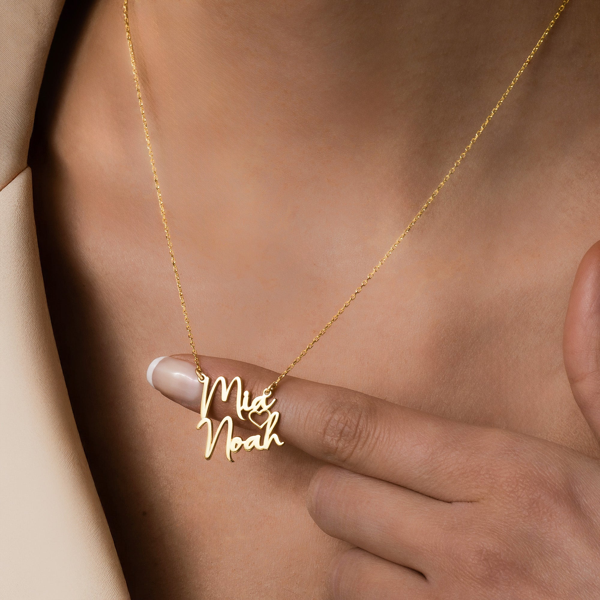 Name Necklace with Heart Personalised Gold Sterling Silver