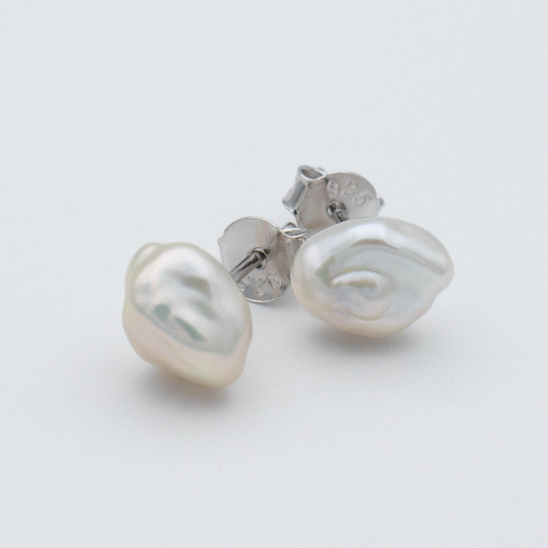 Silver Pearl Stud Earrings
