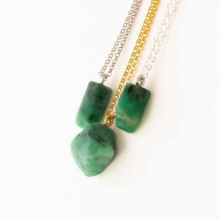 Raw emerald necklace