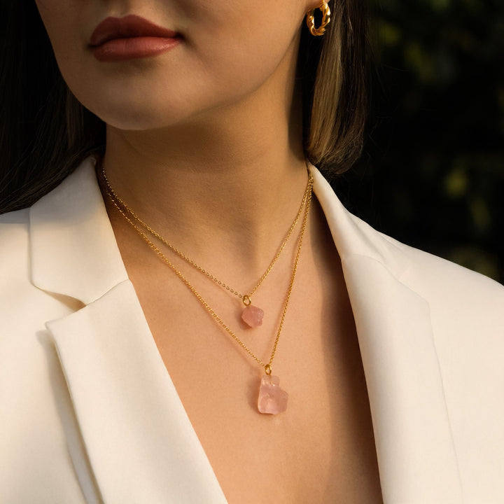 rose quartz necklace gold