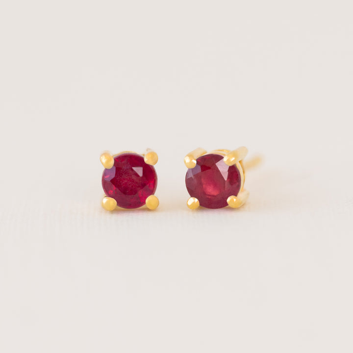4mm Ruby Stud Earrings Gold