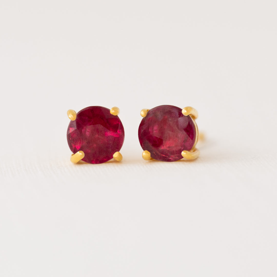 Ruby Stud Earrings Gold