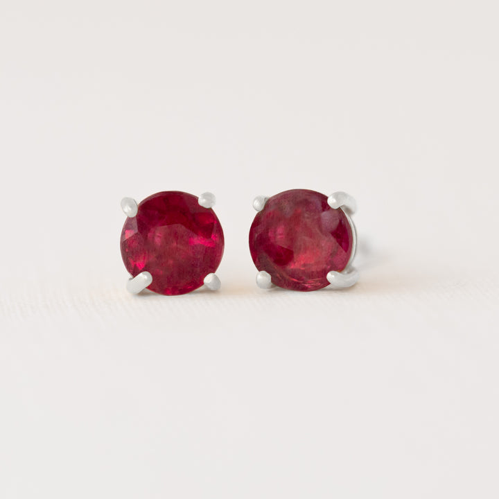 Ruby Studs Earrings Silver