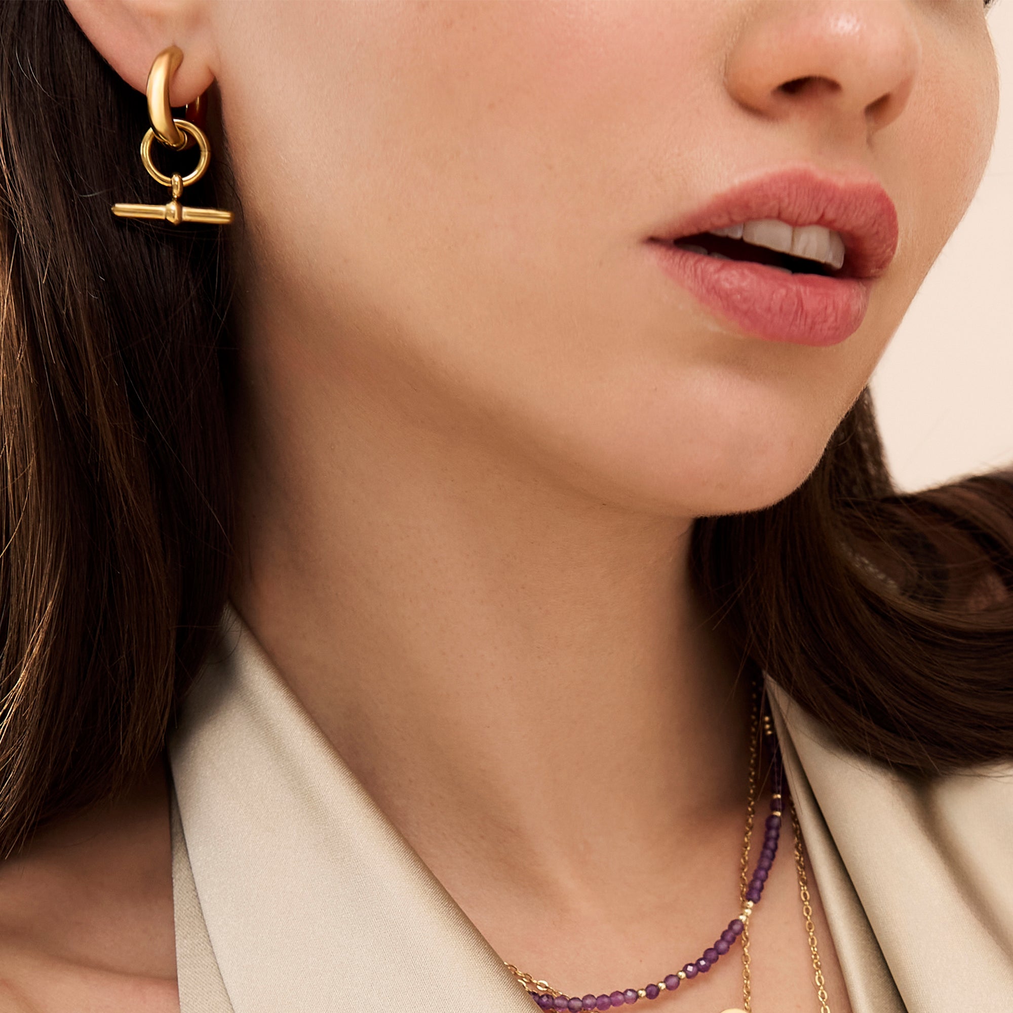 Gold T Bar Earrings | T Bar Hoop Earrings – Abiza