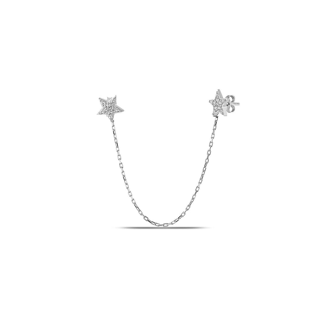 Star Chain Earrings for Double Piercing 