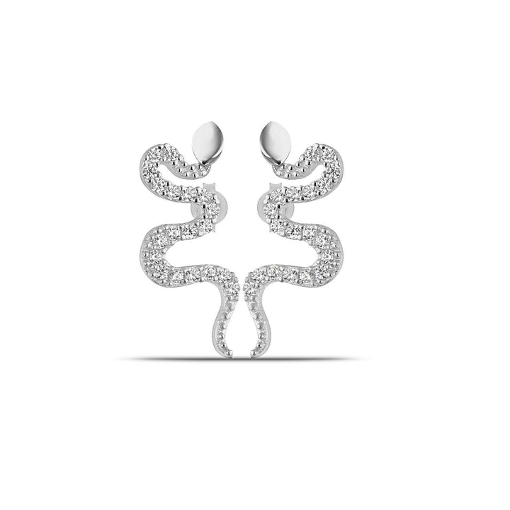 Diamond Snake Stud Earrings Silver