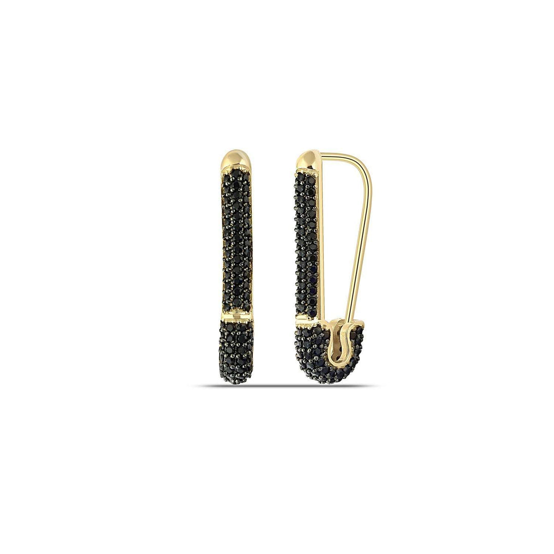 Black Safety Pin Earrings Gold