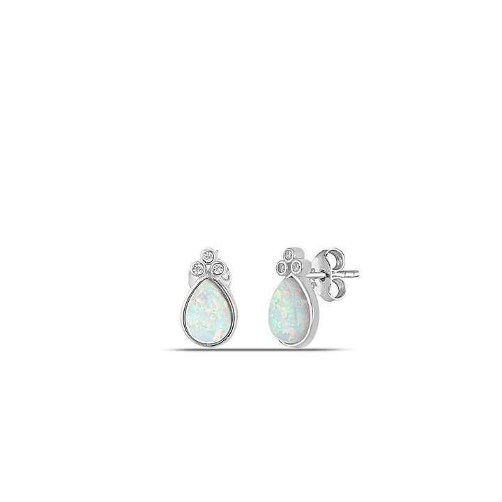 White Opal Teardrop Stud Earrings
