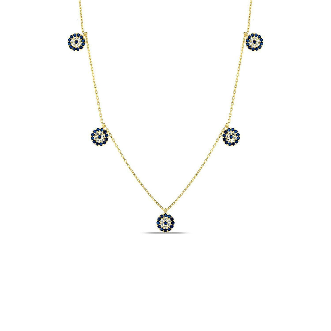 Blue Evil Eye Charm Necklace Gold