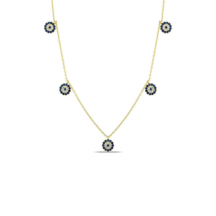 Blue Evil Eye Charm Necklace Gold