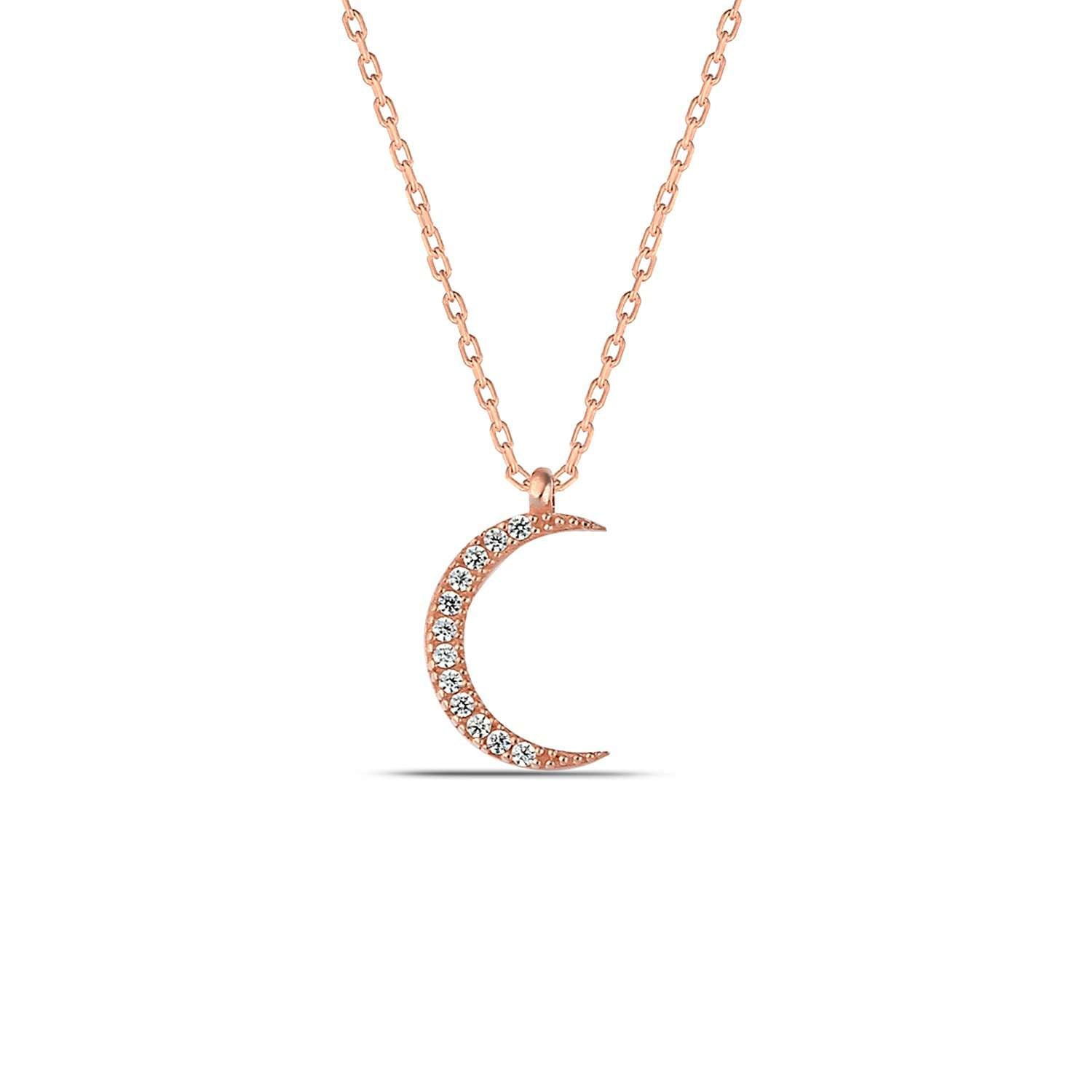 Crescent Moon Necklace with Diamond CZ – Abiza