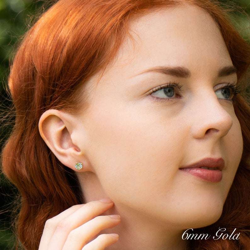 Aquamarine Stud Earrings 6mm Gold