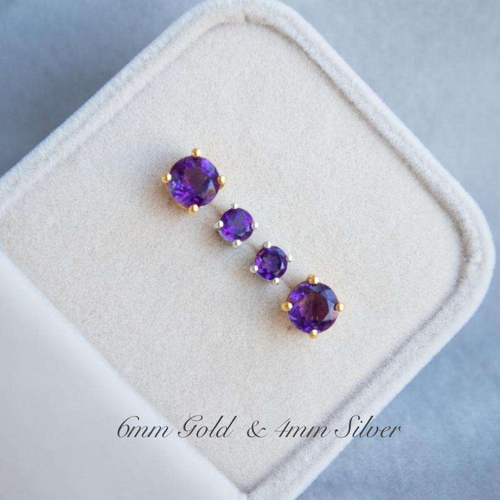 Amethyst Stud Earrings 4mm 6mm