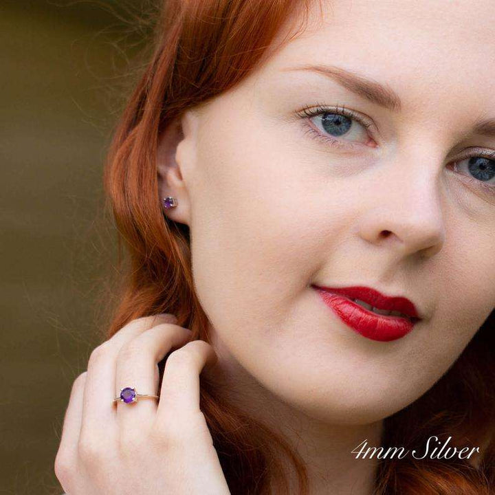 Amethyst Stud Earrings Silver