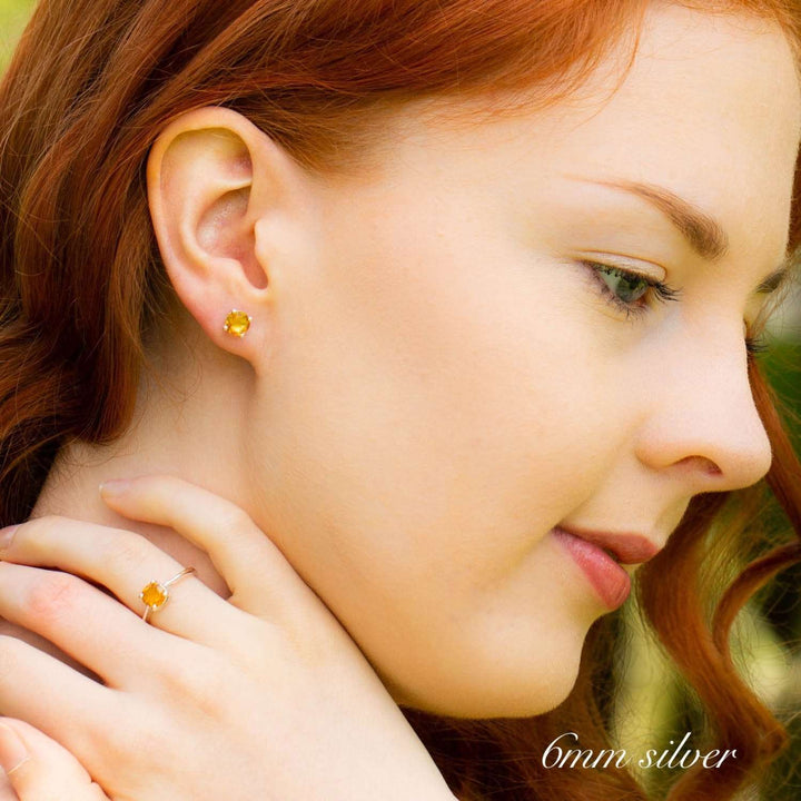 6mm Citrine Stud Earrings