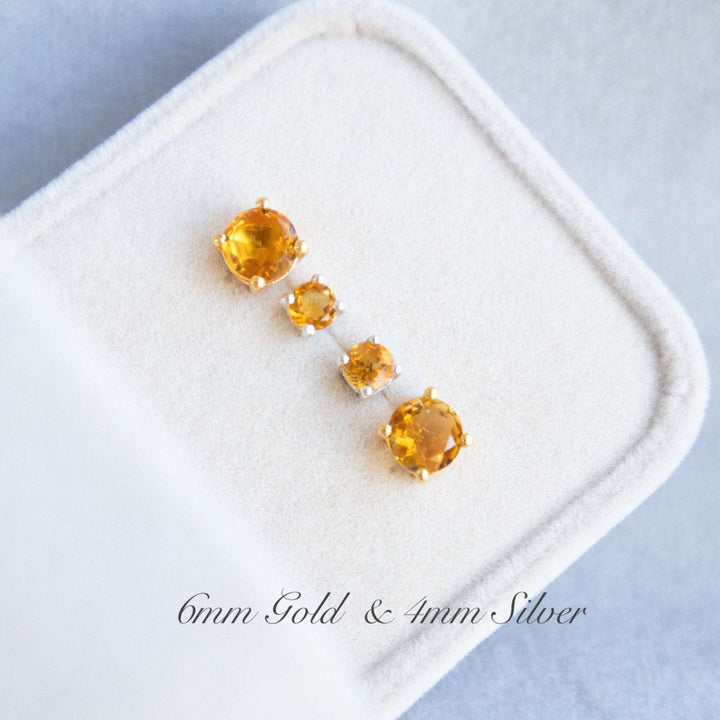 Citrine Stud Earrings 4mm 6mm