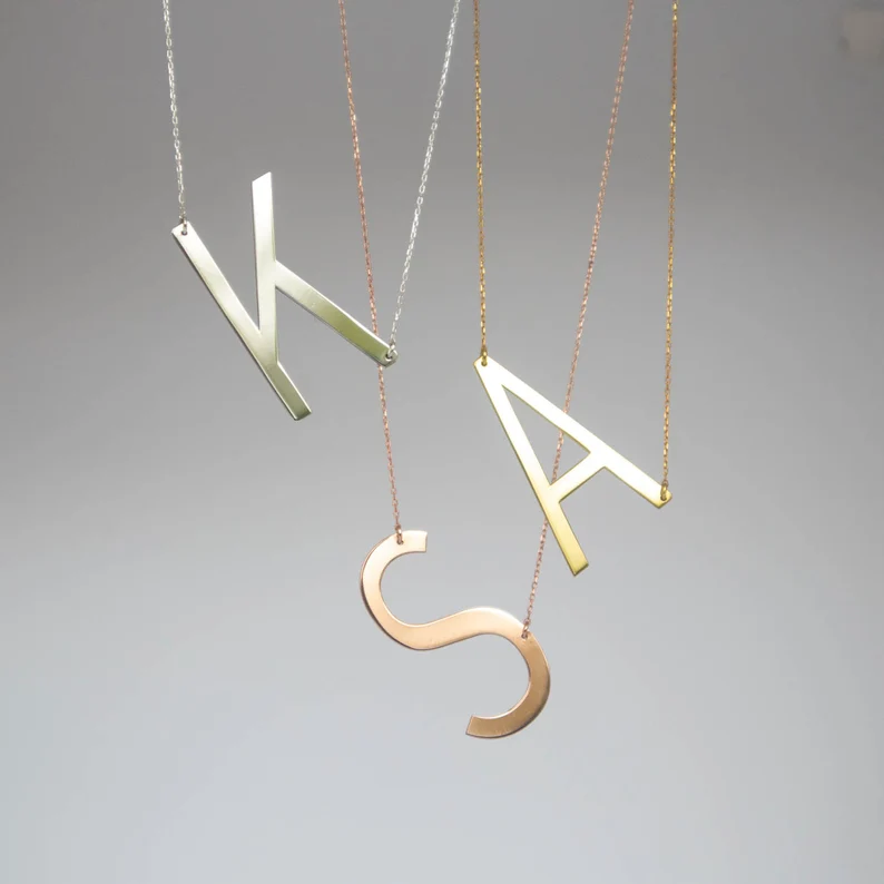 Sideways Large Initial Necklace