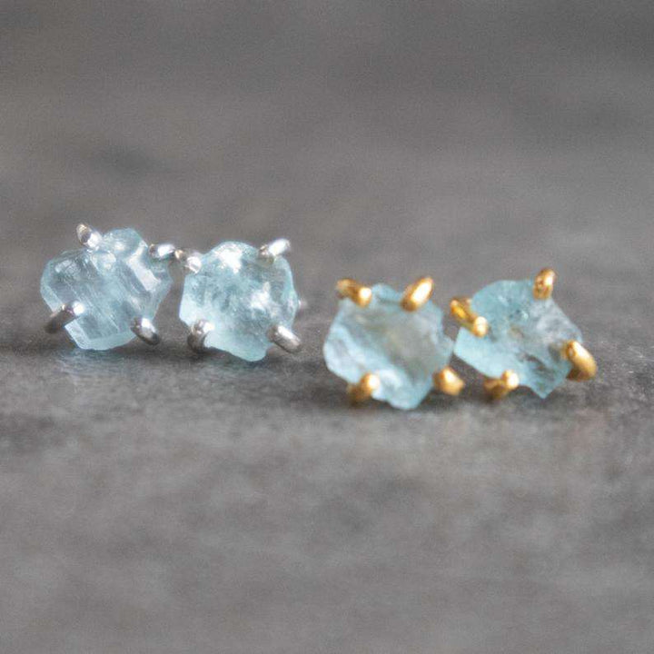 Raw Aquamarine Stud Earrings