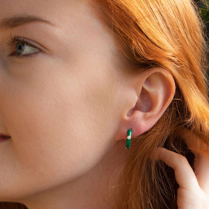 Green and Gold Huggie Earrings