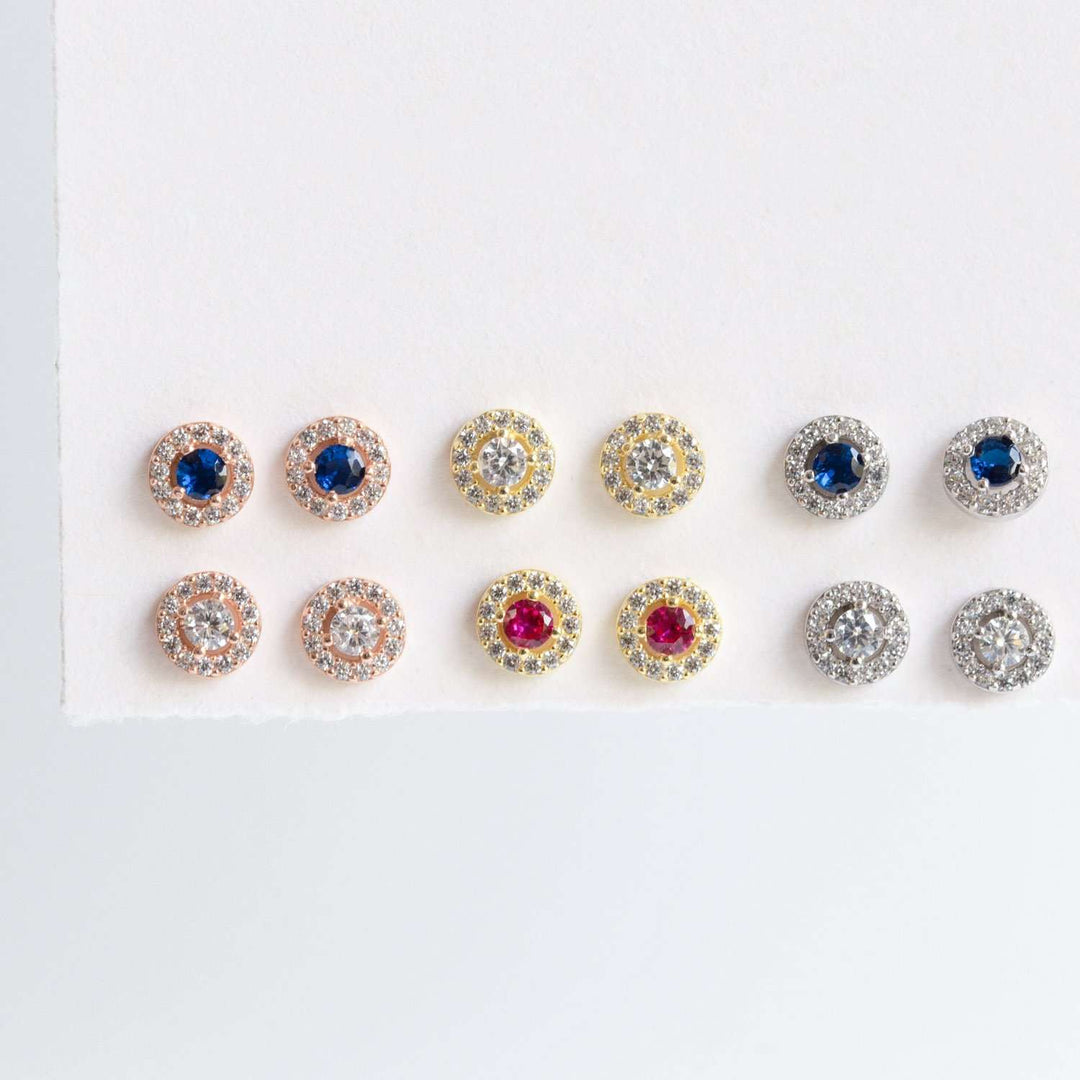 CZ Halo Stud Earrings