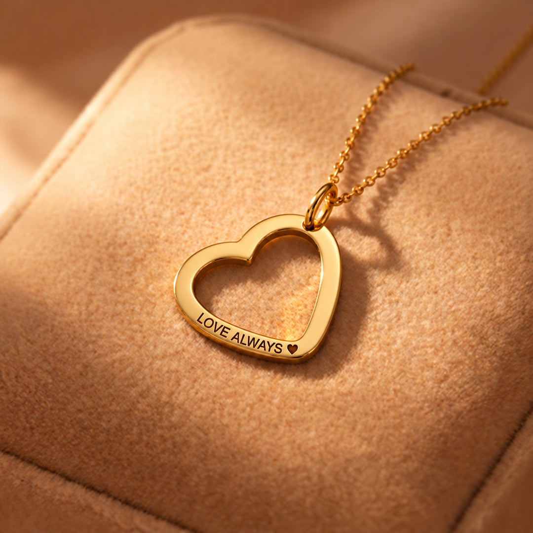 Gold single heart necklace engraved Love Always