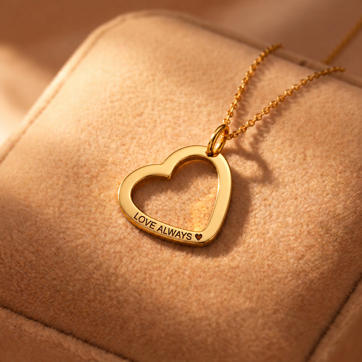 Gold single heart necklace engraved Love Always