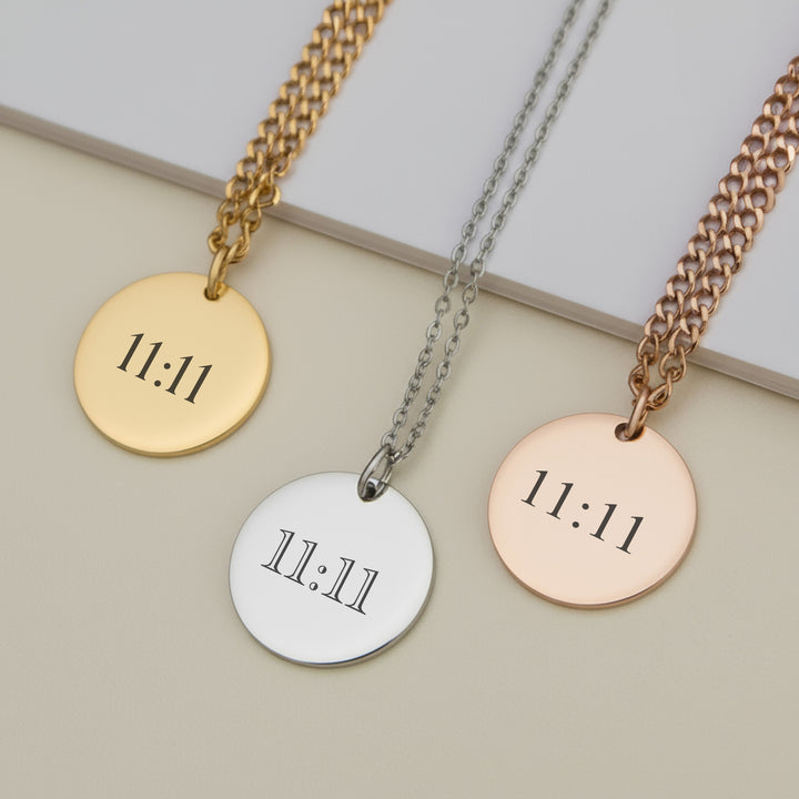 Engraved 11 11 Necklace in Gold, Silver & Rose Gold