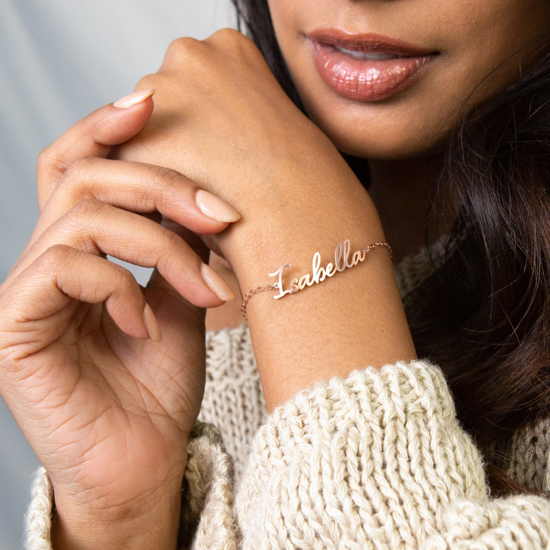 Personalised Name Bracelet Gold Sterling Silver Abiza