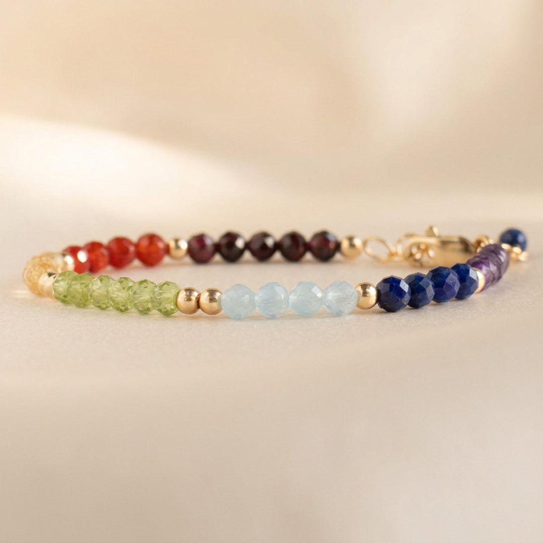 14K gold filled Chakra bead bracelet side view