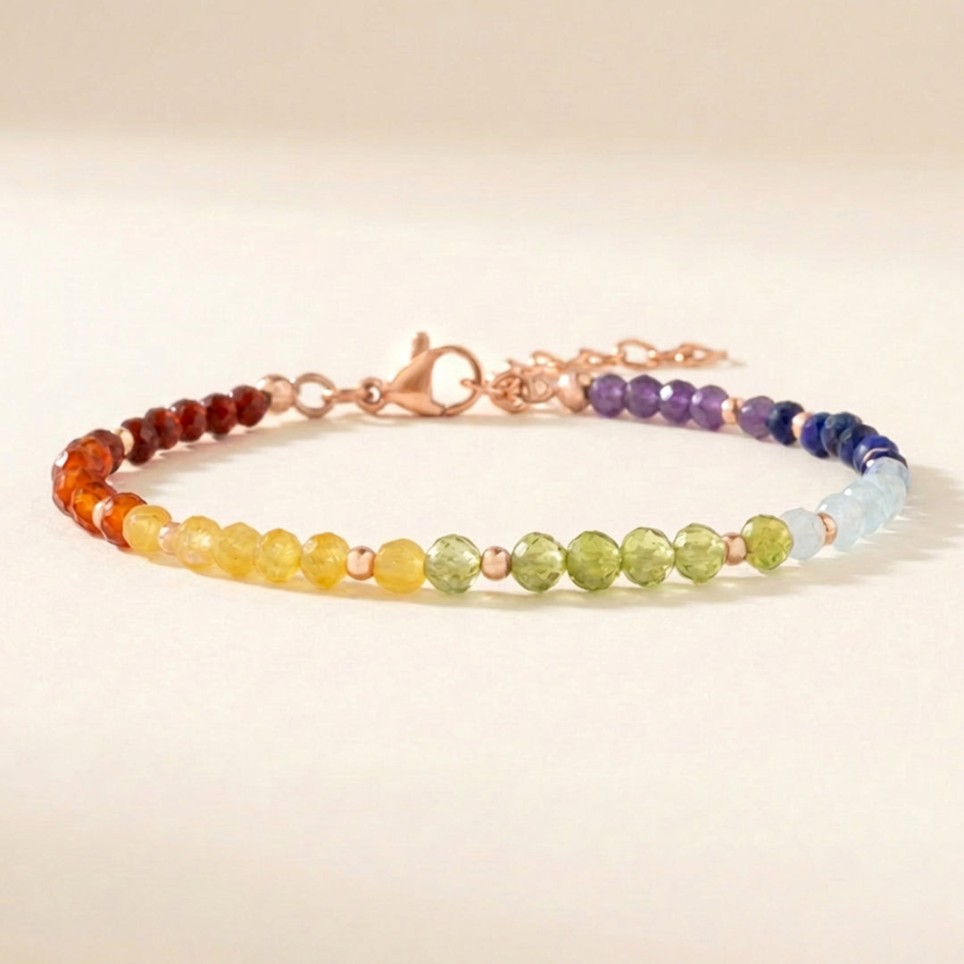Rose Gold chakra bead bracelet with natural healing stones