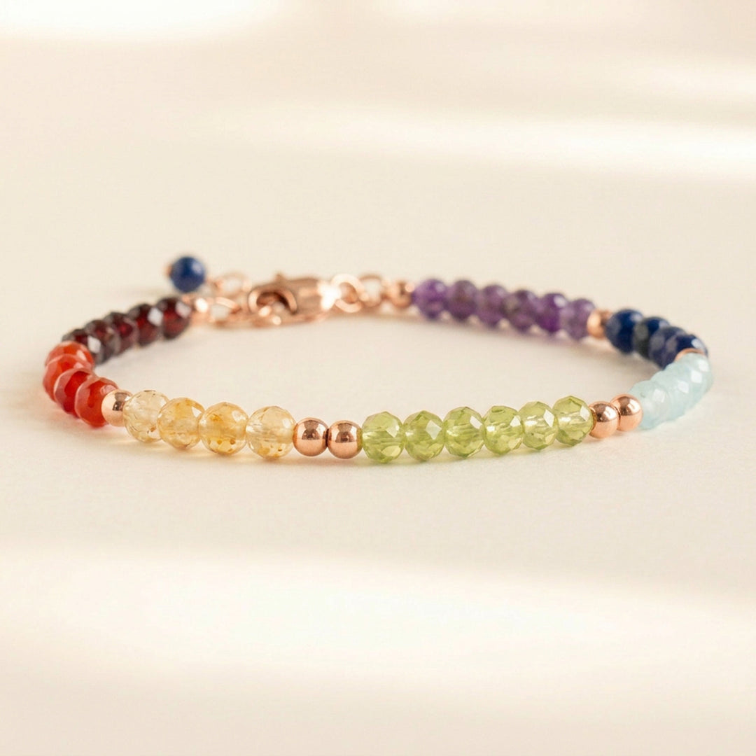 Rose gold filled chakra bead bracelet — handmade UK