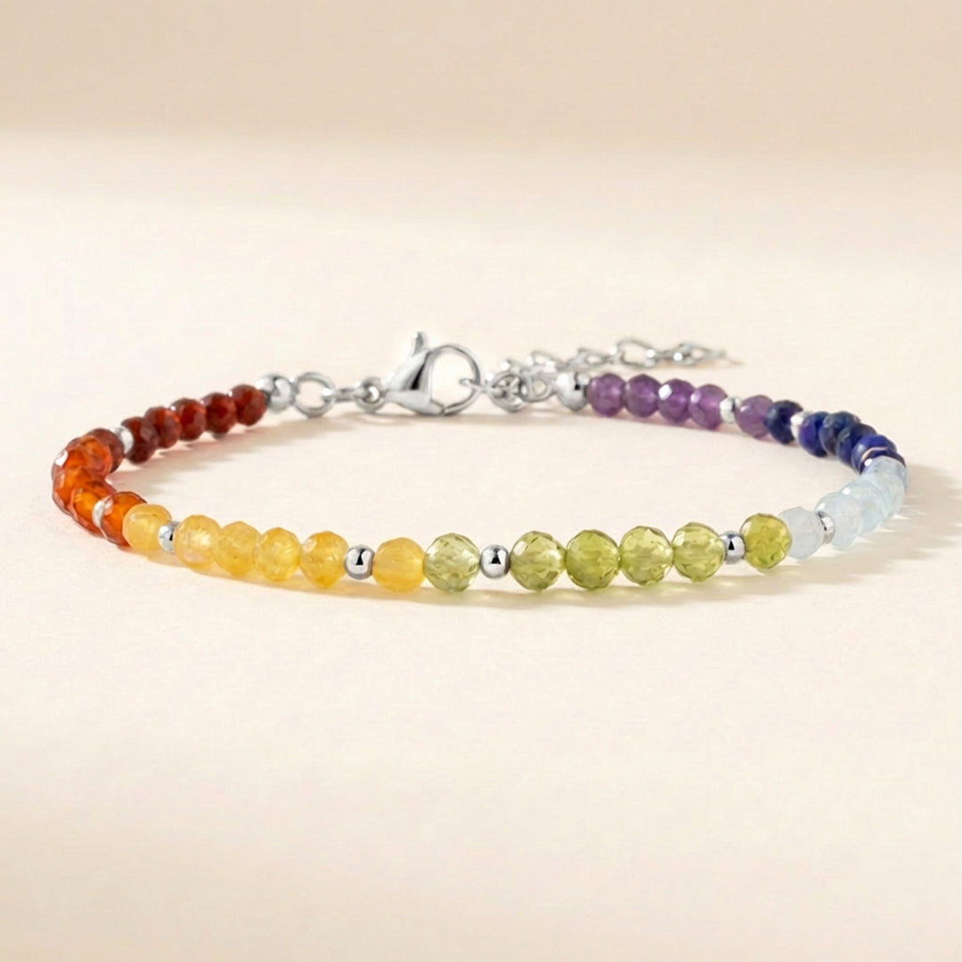 Sterling silver chakra bead bracelet with natural healing stones