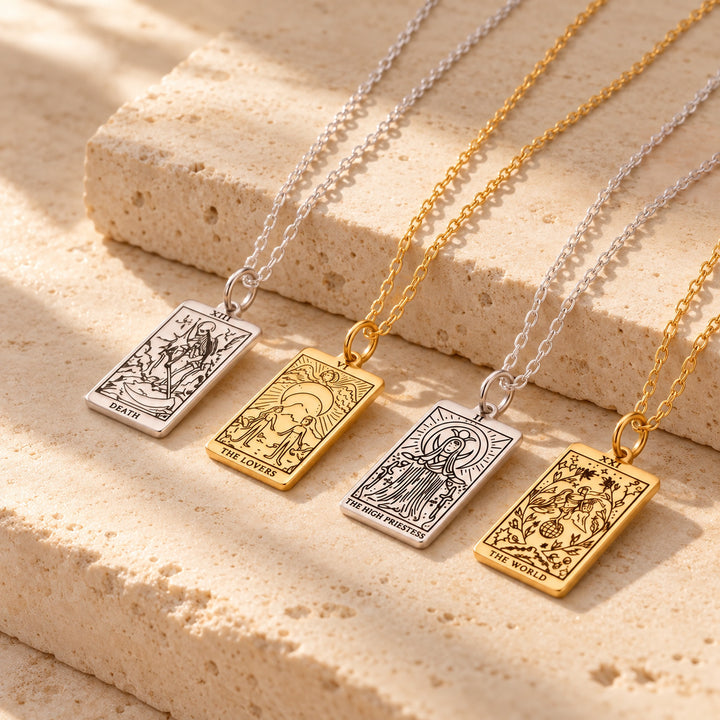 Tarot card necklace in silver and 18K gold plated stainless steel