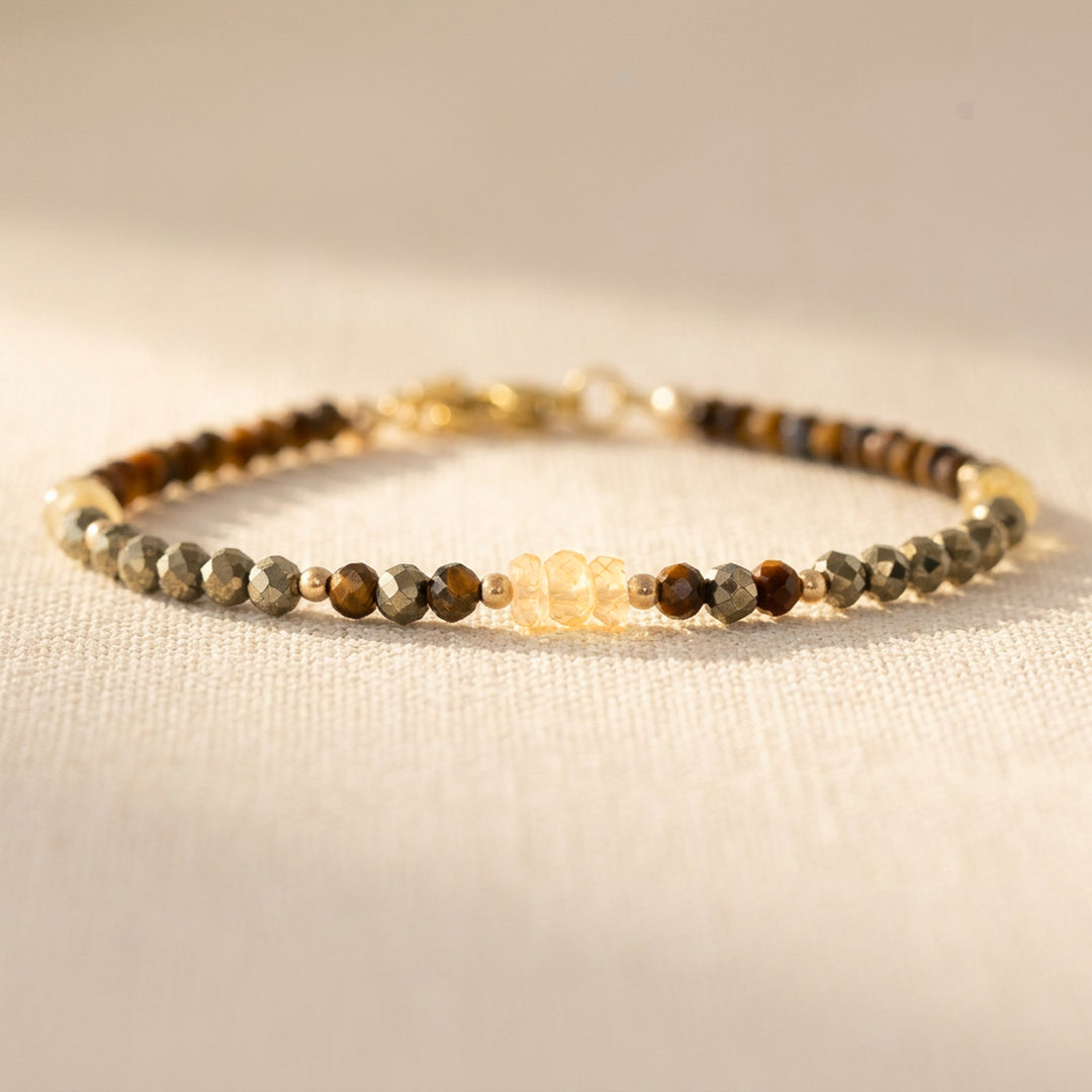 14K gold filled abundance bracelet with pyrite, citrine and tiger's eye — handmade UK