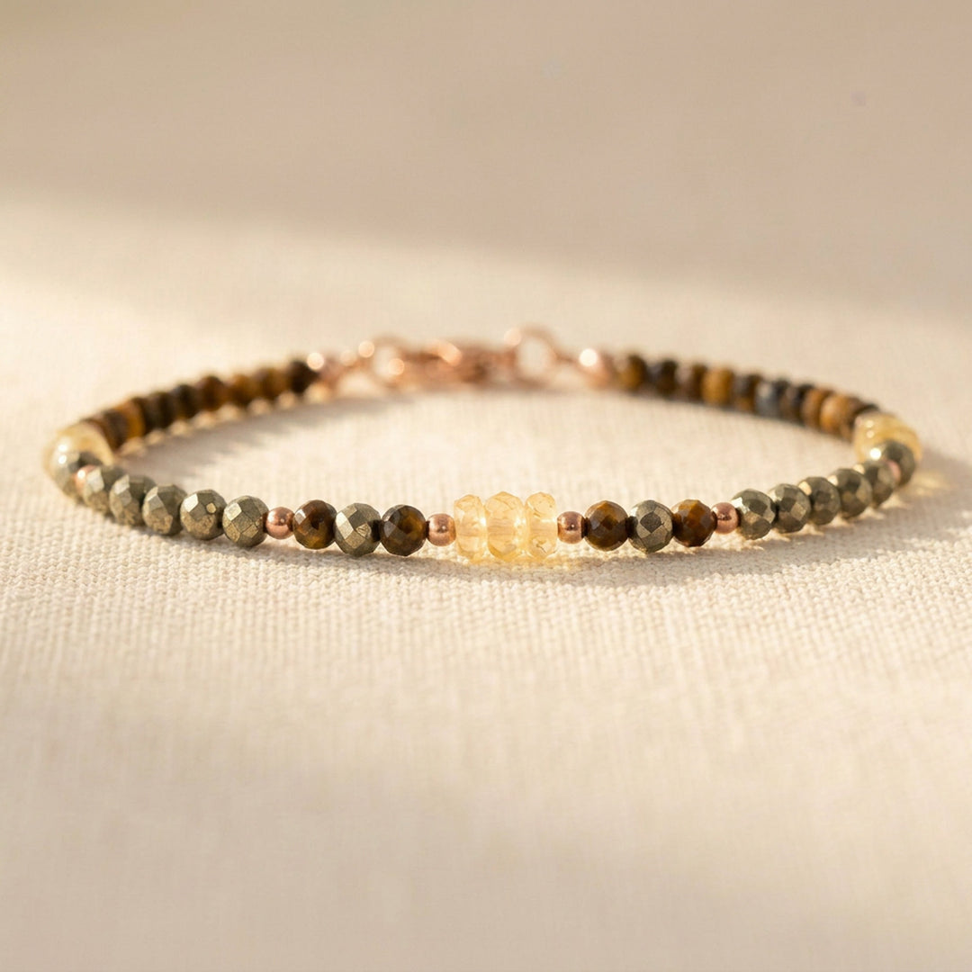 Rose gold filled abundance bracelet with pyrite, citrine and tiger&